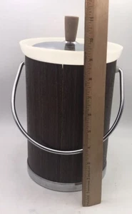 Kromex Ice Bucket MCM Faux Wood Chrome Barware Handle Made In USA - Picture 1 of 7
