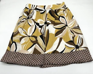 AGB Skirt Women's A-Line Floral Pleated Cotton Brown Beige Size 6 - Picture 1 of 5