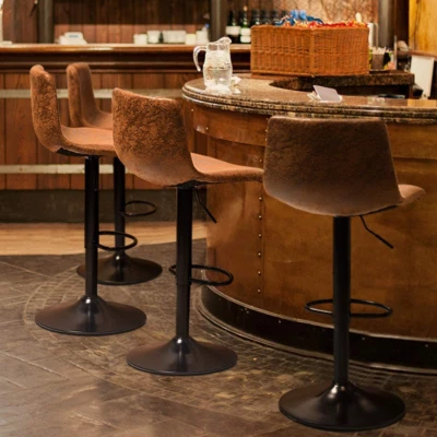 Barstuhl Leder Barhocker 2er Set höhenverstellbar mit Lehne drehbar Retro Tresen - Bild 1 von 4