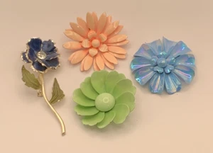 Vtg Lot Of 4 Vintage Flower Brooches Pins Multicolor Enamel Statement Unbranded - Picture 1 of 8