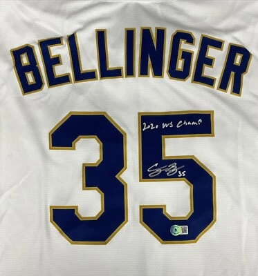 CAMISETA DE CAMPEONES DE LOS DODGERS 2020 FIRMADA POR CODY BELLINGER "2020 WS CHAMPS" BAS AC09963 Foto 1 de 4