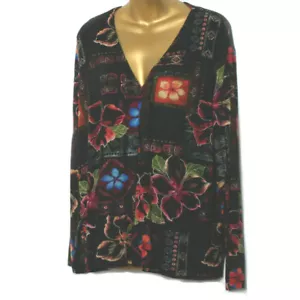 Cardigan Chico's Travelers donna 3 nero floreale un bottone manica lunga acetato XL - Foto 1 di 8