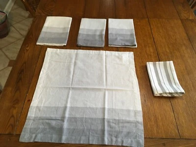 Williams -Sonoma 4 guardanapos e 1 pano de prato listras cinza e branco 100% algodão - Imagem 1 de 4