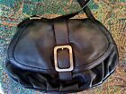 COLE HAAN BLACK Pebble Leather Pleated Slouch Handbag
