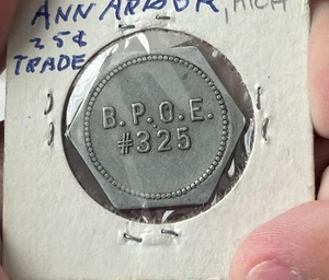 Ficha comercial de 25 centavos BPOE #325 - Ann Arbor Michigan MI KH L2 - Imagen 1 de 2