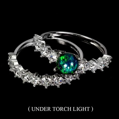 925 Sterling Silver Ring Round Black Opal 6mm Gemstone Jewelry Matching Size 8 - Image 1 of 4