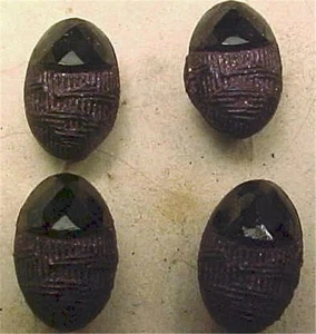 12 schwarze Glasknöpfe auf Karte lila Akzente Dimi Tschechisch oval antik - Bild 1 von 2