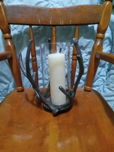 (092) Mainstays Decorative Metal Rustic Antler Hurricane Pillar Candleholder - Picture 1 of 9