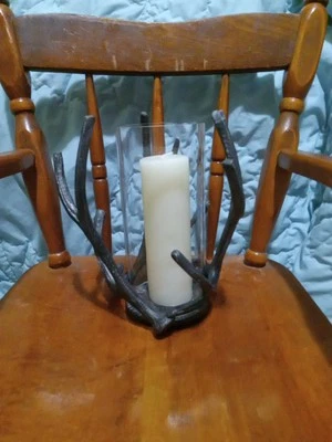 (092) Mainstays Decorative Metal Rustic Antler Hurricane Pillar Candleholder - Image 1 of 4
