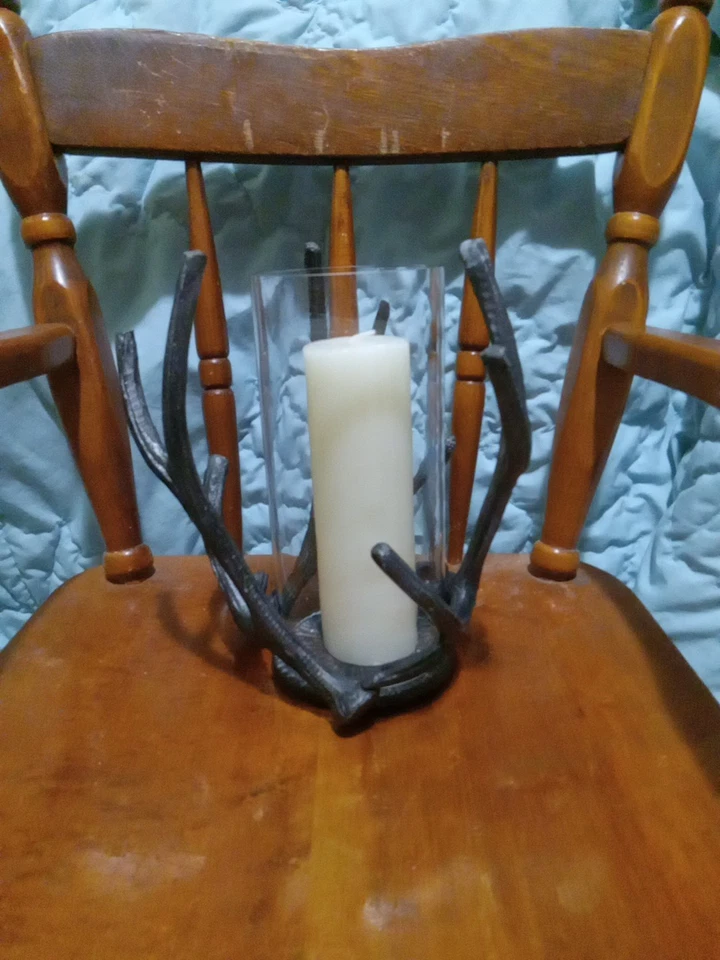 (092) Mainstays Decorative Metal Rustic Antler Hurricane Pillar Candleholder - Image 1 of 4