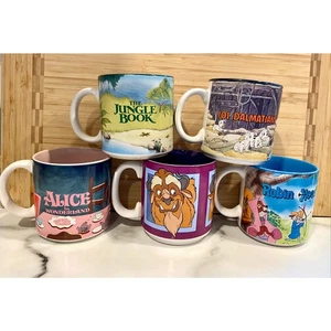Vintage DISNEY Cup MUG LOT x5 101 Dalmatian Robin Hood Jungle Book Alice & Beast - Picture 1 of 14