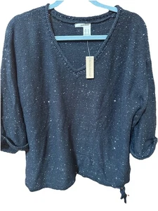 Suéter DKNY Mujer XL Negro Vacaciones Plateado Lentejuelas Navidad Top Fiesta - Imagen 1 de 8