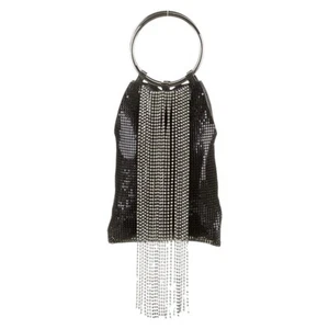 Whiting & Davis Black Cascade Crystal Fringe Mesh Bracelet Bag $385 New - Picture 1 of 12