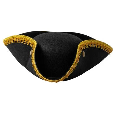 Sombrero Tricornio Bordeado Dorado - Sombrero Pirata Negro Historia Revolucionaria Tema Nacimiento... Foto 1 de 4