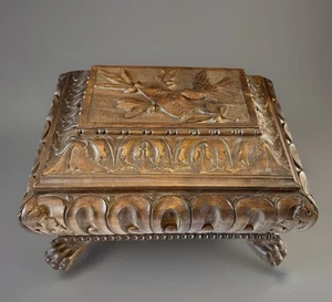 Antigua caja bíblica tallada en madera de olivo limosna italiana DIO SOLO DIOS SOLO Italia - Imagen 1 de 10