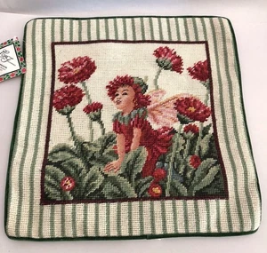 Vintage Schurwolle Nadelspitze Blumen Fee dekorativer Akzent Kissenbezug 14x14 Zoll - Bild 1 von 9