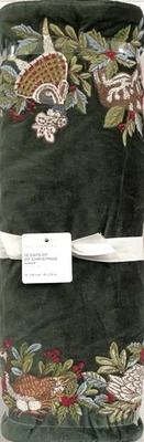 Pottery Barn 12 Days Of Xmas Velvet Cotton Embroidered Table Runner 18”x108” - Image 1 of 3