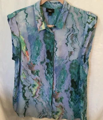 Top con botones para mujer MOSSIMO diseño azul/verde abstracto sin mangas, extra grande Foto 1 de 4