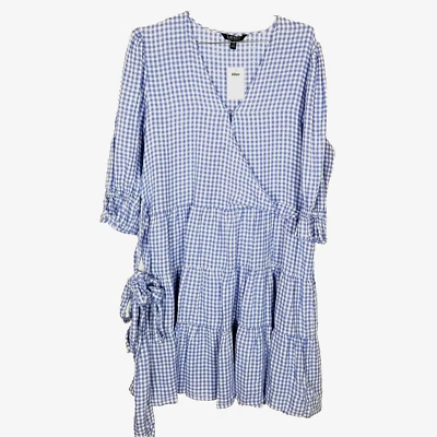 Lauren Ralph Lauren Women Linen Gingham Wrap Dress size 18 Blue White 3/4 Sleeve - Image 1 of 4