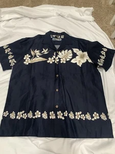 Camisa Hawaiana Floral Abotonada Manga Corta Palmwave Para Hombre Grande Nueva Sin Etiquetas. Azul marino - Imagen 1 de 7