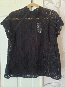 Nicole by Nicole Miller Black Lace Short Sleeve Sheer Top Sz XL Mock Neck Womens - Picture 1 of 9