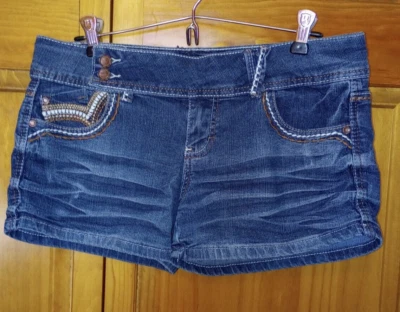 Pantalones Cortos Denim Talla 9 Azul Marca Spice Pantalones Cortos Tono Tierra Costuras Gruesas Shortie Foto 1 de 4