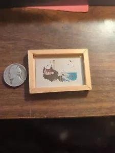 Pintura en miniatura enmarcada para casa de muñecas en el pie vintage nueva stock antiguo - Imagen 1 de 9