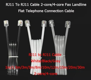 RJ11 auf RJ11 Kabel 2-adrig/4-adrig Fax Festnetz Flach Telefon Anschlusskabel - Bild 1 von 11