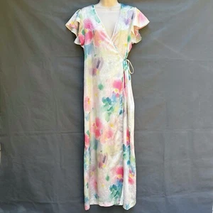 Mary McFadden Vintage Watercolor Wrap Midi Dress Lightweight - Picture 1 of 8