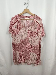 New Molly & Isadora Blouse Women's Size 2X Red White Floral Short Sleeve - Picture 1 of 6
