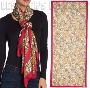 MOSCHINO red border beige Animal print TINY BEAR modal/cashmere scarf NWT Authen - Picture 1 of 3