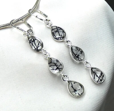 💝Ohrhänger 925 Silber Klappbrisur fac. Turmalinquarz Tropfen langes Design💝 - Bild 1 von 4