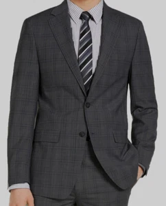$451 Calvin Klein 42R Men's Slim X Fit Gray Plaid Blazer Sport Coat Suit Jacket - Picture 1 of 2