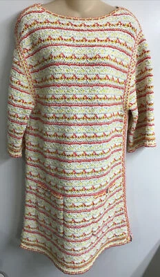 Vestido túnica Chanel ancho media manga guayaba/amarillo/blanco tweed tejido cremallera lateral I-36 Foto 1 de 4