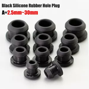 Schwarz Druckknopf Lochstecker 2,5 mm ~ 30 mm Silikon Gummi Ausblendende Kappen Rohrrohrrohr - Bild 1 von 12