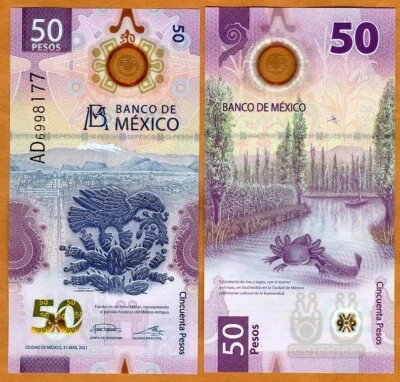 Mexico, 50 Pesos, 2021-2023 POLYMER, P-New UNC Completely redesigned new series - Image 1 of 2