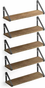 Set of 5 Wallniture Ponza Wood Natural Burned Floating Wall Storage Shelves - Picture 1 of 8