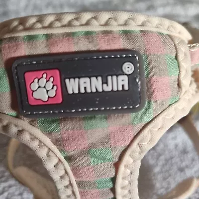 Dog Harness And Matching Leash Small Beige With Pink & Green Checkers - Image 1 of 4