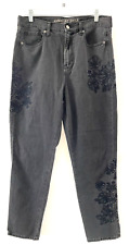 American Eagle Outfitters Women's Black Floral Embroidery Mom Jeans Size 10