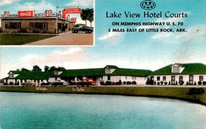Postcard Lake View Hotel Courts Little Rock Arkansas Coca Cola Sign - Picture 1 of 2