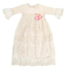 NWT Haute Baby Peach Blush Lace Flower Daygown Gown Dress Newborn Baby Girls