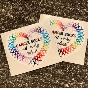 Cancer sucks in every colour ribbon | printed decal sticker outside inside drink - Picture 1 of 2