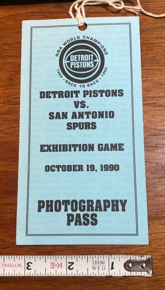1990 Detroit Pistons vs San Antonio Spurs Exhibition Game Photography Floor Pass - Image 1 of 1