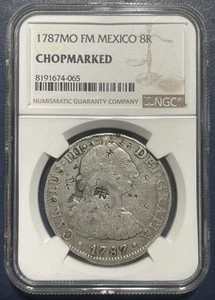 1787 MO FM MEXICO CAROLUS III SILVER 8 REALES NGC CHOPMARKED - Picture 1 of 8