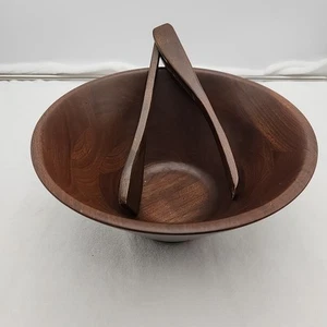 Solid American Walnut 10" Salad Bowl With Tongs Diversified Industries Division - Picture 1 of 11