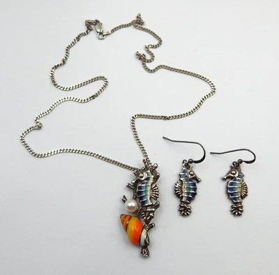 Kabana Sterling Silver Seahorse Pearl Necklace with Matching Earrings ~ Nautical - Image 1 of 4