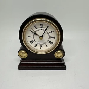 Bombay Co. Mantel Desk Clock 4” Brown Wood Look White Dial Quartz Round Works - Picture 1 of 15