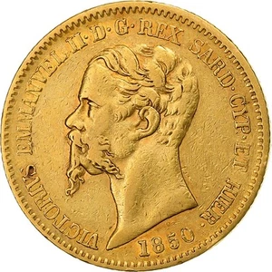 [#637644] Kingdom of Sardinia, Vittorio Emanuele II, 20 Lire, 1850, Turin, G, ol - Picture 1 of 2