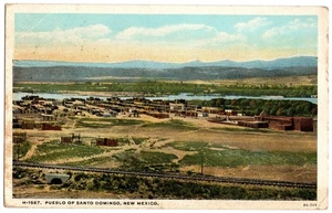 Postal de Santo Domingo, Nuevo México 1926, vista de pájaro por Fred Harvey - Imagen 1 de 2