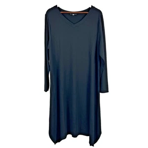 Habitat Clothing Black Midi Dress XL Rayon Stretch Asymmetrical Lagenlook - Picture 1 of 8